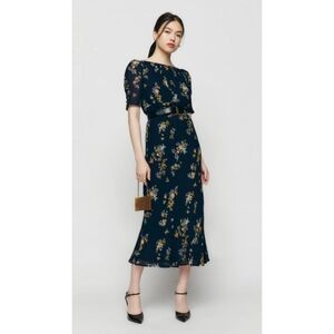 Reformation Navy Floral Midi Dress